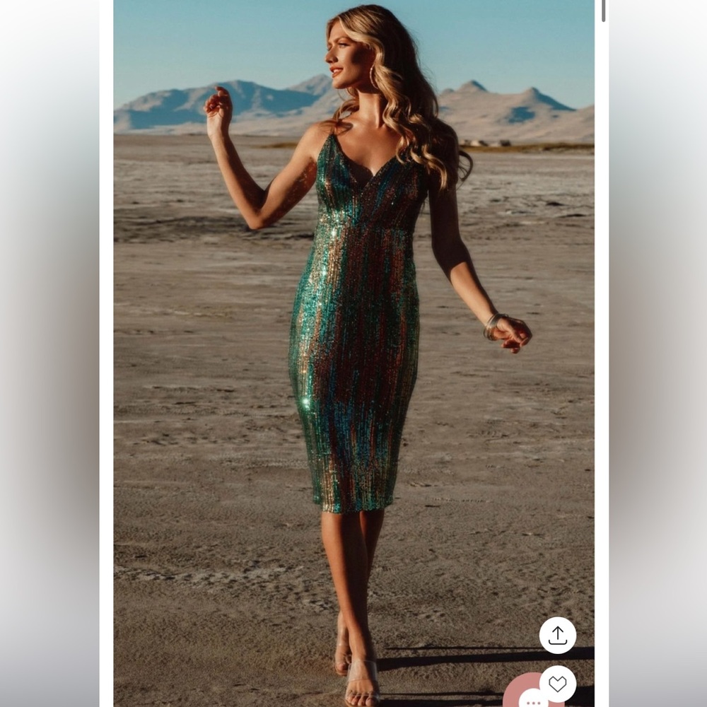Baltic Born Green Sequin Slip Midi Dress